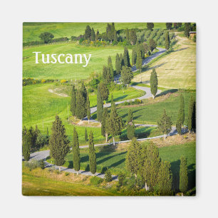 Korte windweg in Toscane, met kop, met tekst Magneet