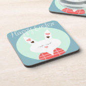 Korte witte paasbundel met roze harten bier onderzetter (Linkerzijde)