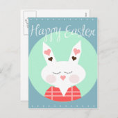 Korte witte paasbundel met roze harten feestdagenkaart (Voorkant / Achterkant)