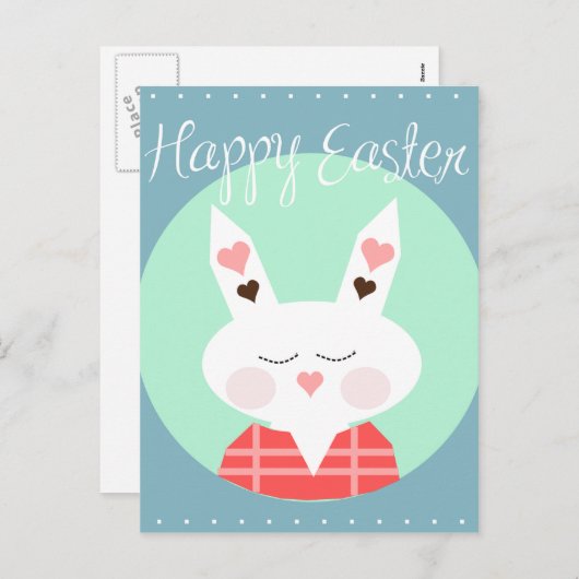 Korte witte paasbundel met roze harten feestdagenkaart (Voorkant / Achterkant)