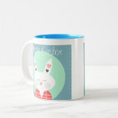 Korte witte paasbundel met roze harten tweekleurige koffiemok (Voorkant links)