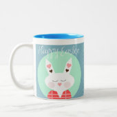 Korte witte paasbundel met roze harten tweekleurige koffiemok (Links)