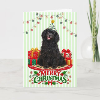 Korte Zwarte Hond Kerst Groetkaart Kaart