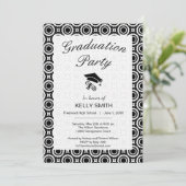 Korte zwarte witte zigzag cirkels graduatie party kaart (Staand voorkant)