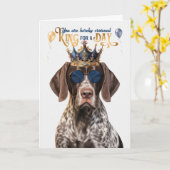 Korthaar Pointer Dog King voor Dag Grappige Verjaa Kaart (Gele Bloem)