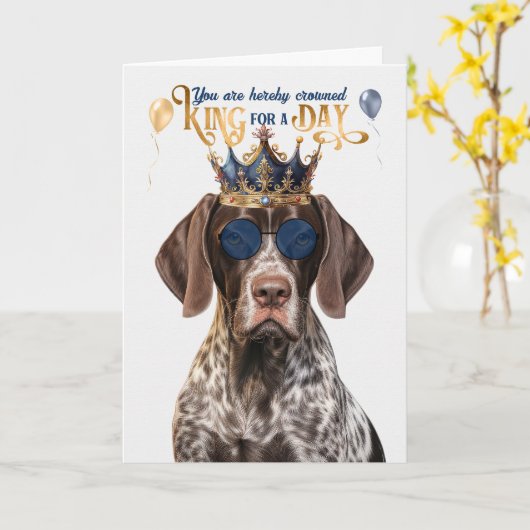 Korthaar Pointer Dog King voor Dag Grappige Verjaa Kaart (Gele Bloem)