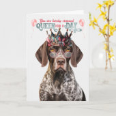 Korthaar Pointer Dog Queen voor Dag Funny Verjaard Kaart (Gele Bloem)