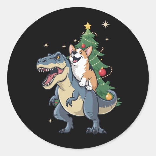 Korthals Christmas Dinosauriër Boom Rex Vakantie K Ronde Sticker (Voorkant)