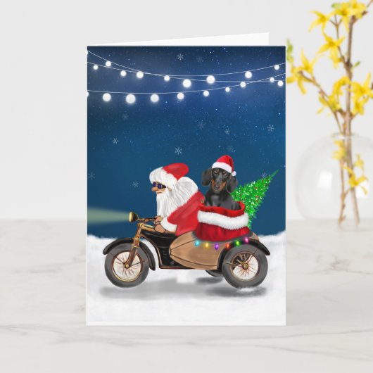 Korthalsdachshund Kerstman  Kaart (Gele Bloem)