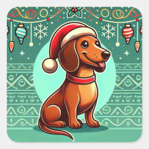 🎄 Korthalsdachshund Kerstmuts Festieve Kersthond Vierkante Sticker