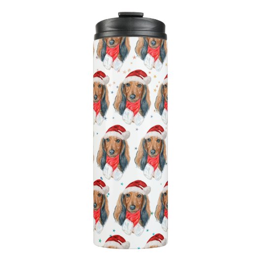 Korthalske Dachshond Kerst Thermosbeker (Voorkant)