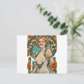 Kortharige Blonde V2 Mucha Style Art Briefkaart (Staand voorkant)