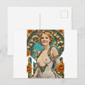 Kortharige Blonde V2 Mucha Style Art Briefkaart (Voorkant / Achterkant)