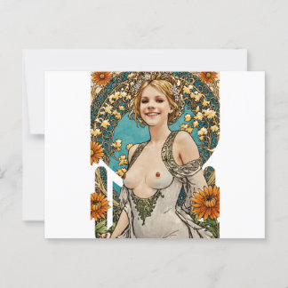 Kortharige Blonde V2 Mucha Style Art Briefkaart