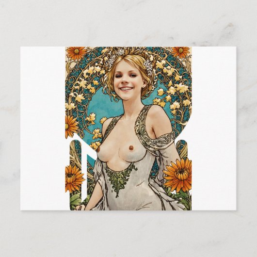 Kortharige Blonde V2 Mucha Style Art Briefkaart (Voorkant)