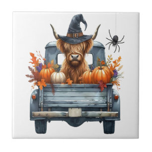 Kortharige Hooglandrund Halloween Herfst Tegeltje