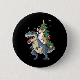 Kortharige Kerstmis Dinosaur Boom Rex Vakantie Ker Ronde Button 5,7 Cm