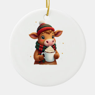 Kortharige Koe Borstelstreek Kerst T-Shirt (4) Keramisch Ornament