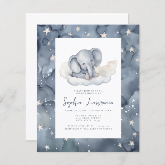 Korting Baby Olifant Baby shower Invitation (Voorkant / Achterkant)