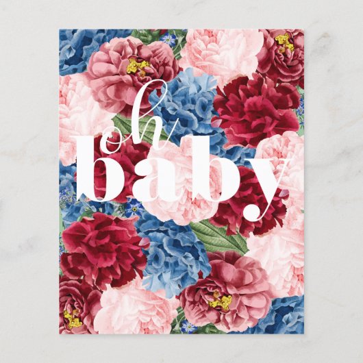 Korting Blauw en Rode Floral, Baby shower (Achterkant)