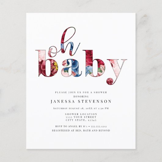 Korting Blauw en Rode Floral, Baby shower (Voorkant)