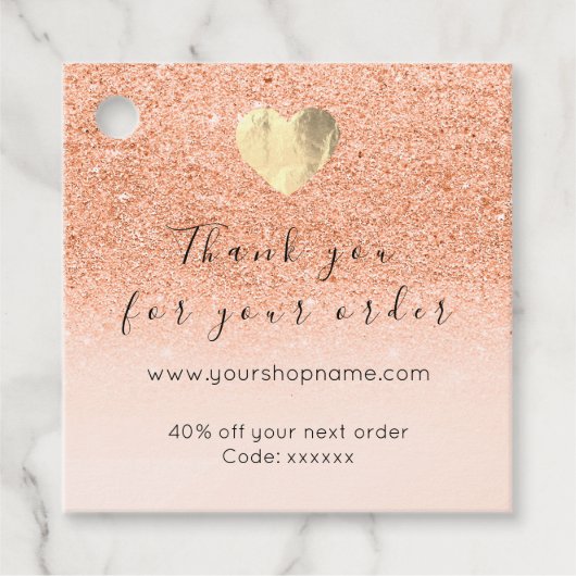 Korting Code Logo Gold Heart Bedankt Glitter Bedankjes Labels (Voorkant)