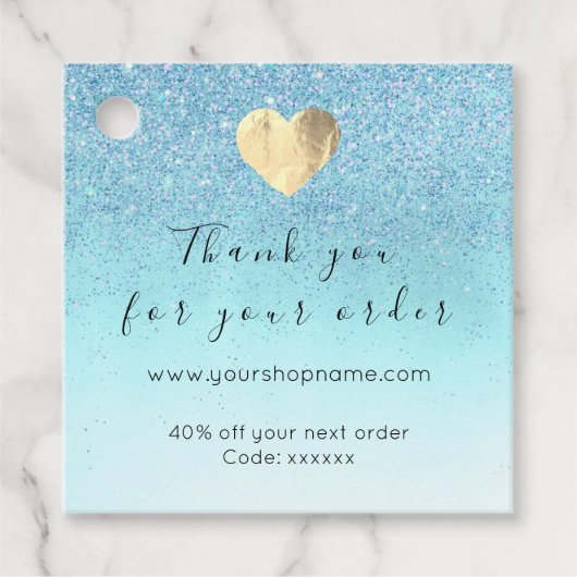 Korting Code Logo Gold Heart Kraft - Blauw Bedankjes Labels (Voorkant)