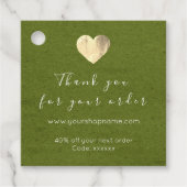 Korting Code Logo Gold Heart Kraft - Groen Bedankjes Labels (Voorkant)