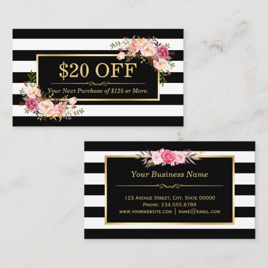 Korting Coupon Classy Gold Floral Beauty Salon (Voorkant / Achterkant)