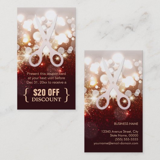 Korting Coupon Hair Stylist Gold Glitter Sparkle (Voorkant / Achterkant)