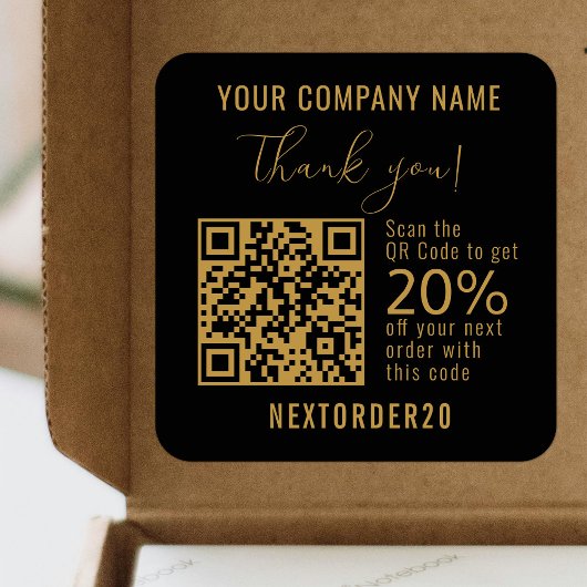 Korting Coupon QR Code Business Gold Bedankt Vierkante Sticker