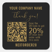 Korting Coupon QR Code Business Gold Bedankt Vierkante Sticker (Voorkant)