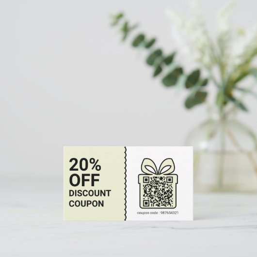 Korting Coupon QR Code groen Marketing Visitekaartje (Staand voorkant)
