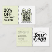 Korting Coupon QR Code groen Marketing Visitekaartje (Voorkant / Achterkant)