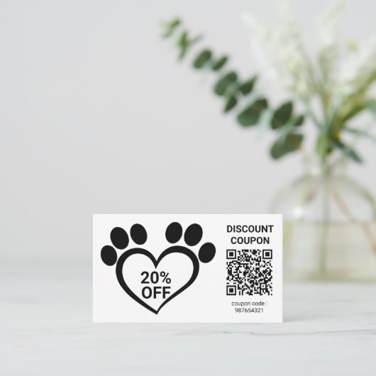 Korting Coupon QR Code Pet Paw Visitekaartje (Staand voorkant)