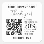 Korting Coupon QR Code Zakelijk Wit Dank u Vierkante Sticker (Voorkant)