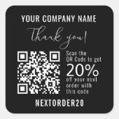 Korting Coupon QR Code Zakelijk Zwart Bedankt Vierkante Sticker (Voorkant)