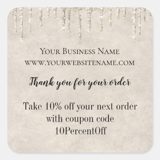 Korting Coupon Zakelijke Stickers Glitter Drips (Voorkant)
