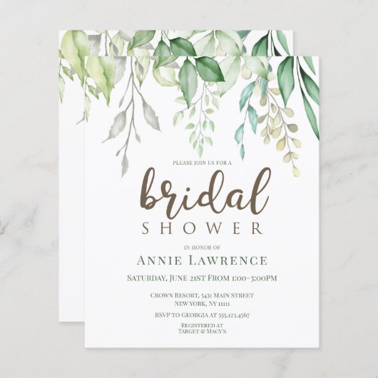 Korting Groene Floral Bridal Shower Invitations (Voorkant / Achterkant)