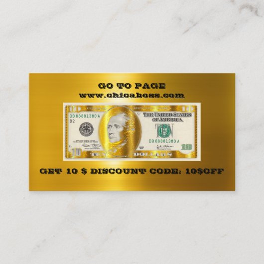 Korting invoegen Visitekaartje 10$ Gold QR Logo (Voorkant)