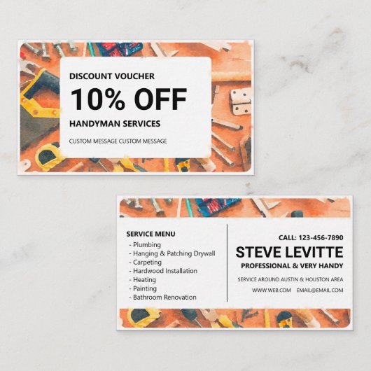 Korting kaartje: Handymandiensten Visitekaartje (Voorkant / Achterkant)