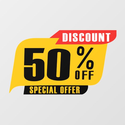 Korting op 50 procent van speciale aanbieding raamsticker (Vel)