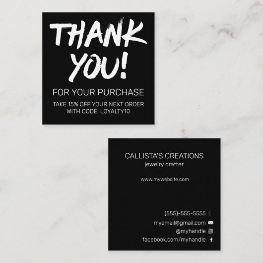 Korting op Artsy White Black van klanten Hartelijk Vierkante Visitekaartje (Voorkant / Achterkant)