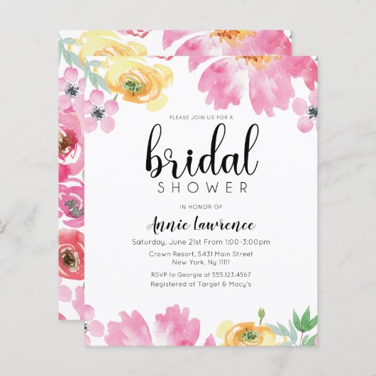 Korting op de Floral Bridal Shower-uitnodigingen (Voorkant / Achterkant)