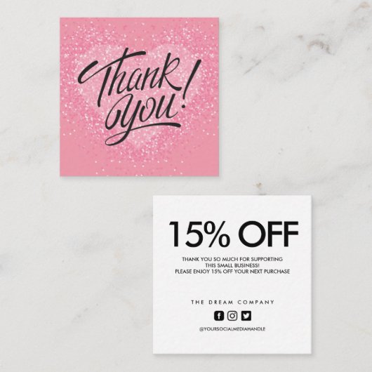 Korting op de roze hartritme Bedankt Vierkante Visitekaartje (Voorkant / Achterkant)