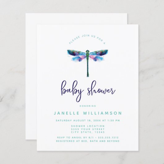 Korting op een mooie libel, Baby shower (Voorkant / Achterkant)