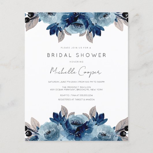 Korting op Elegant Dusty Blue en Navy Floral (Voorkant)