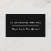 Korting op terugbetaling | Eenvoudig zwart Visitekaartje (Voorkant)