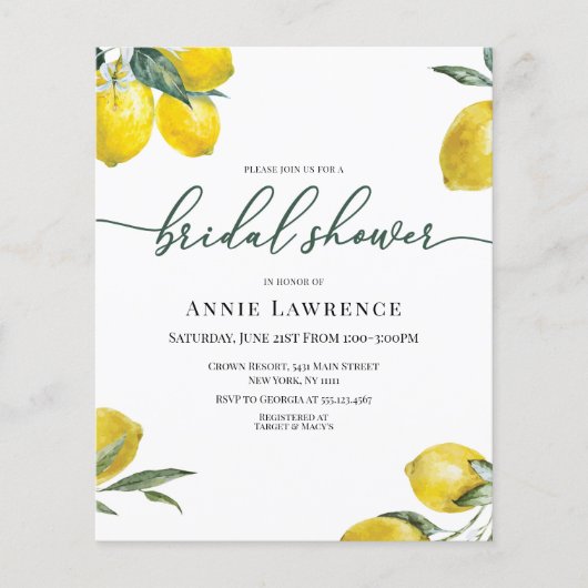 Korting op Vibrant Lemon Bridal Shower-uitnodiging (Voorkant)
