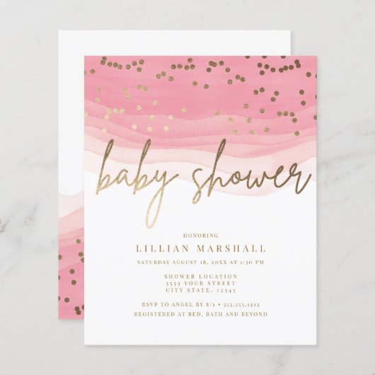 Korting roze Waterverf, Baby shower (Voorkant / Achterkant)